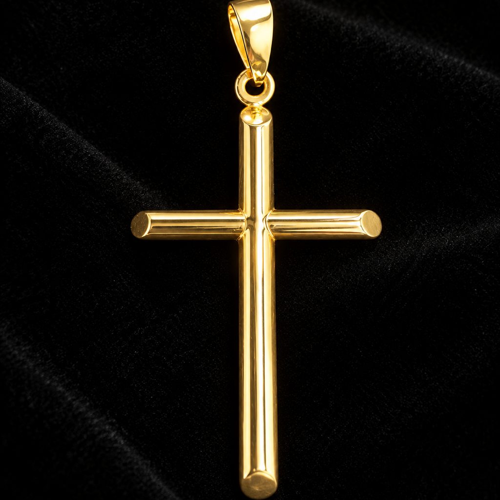 Lusso Classic 10K Yellow Gold Polished Cross Pendant – 30mm