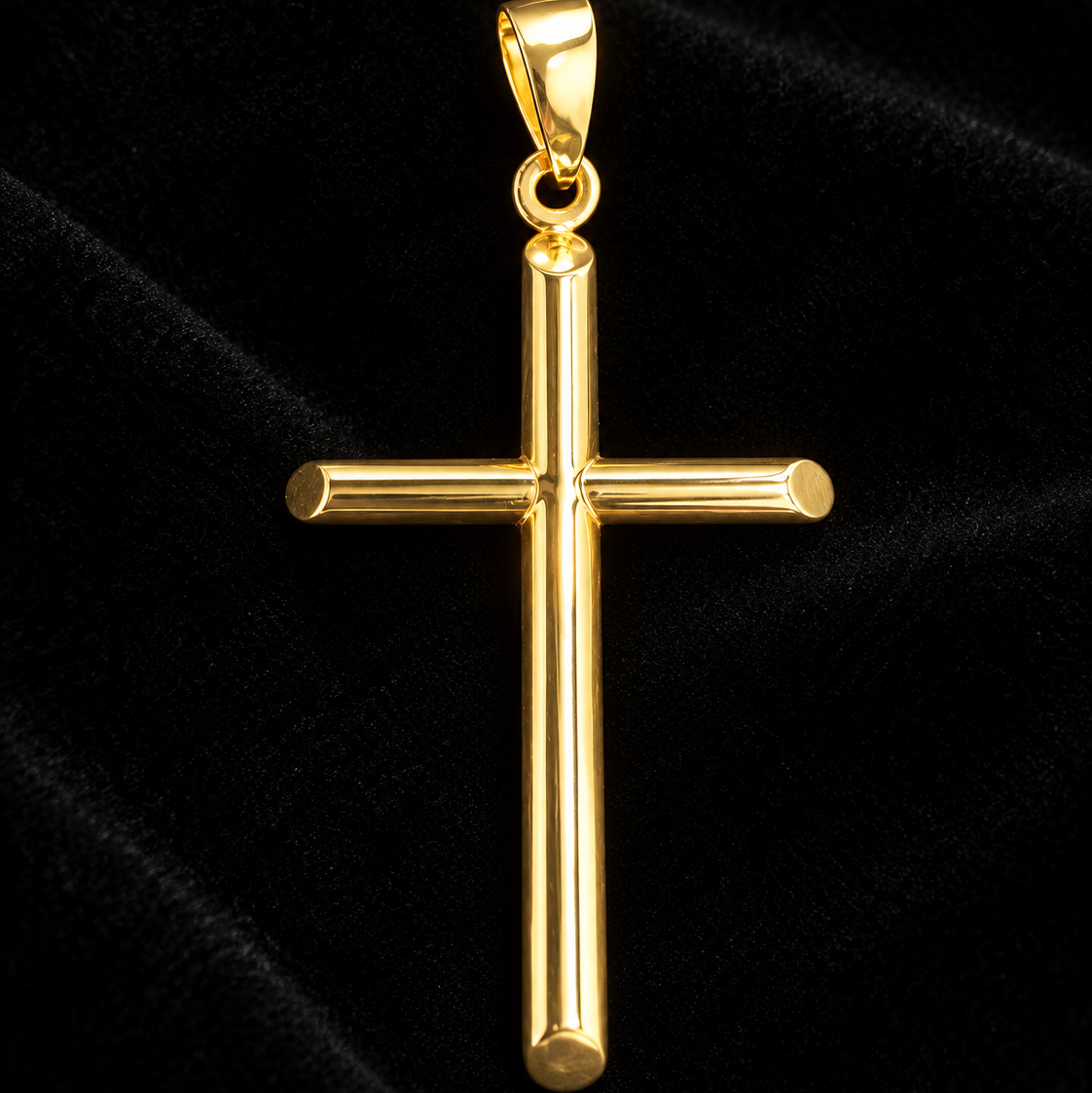 Lusso Classic 10K Yellow Gold Polished Cross Pendant – 30mm