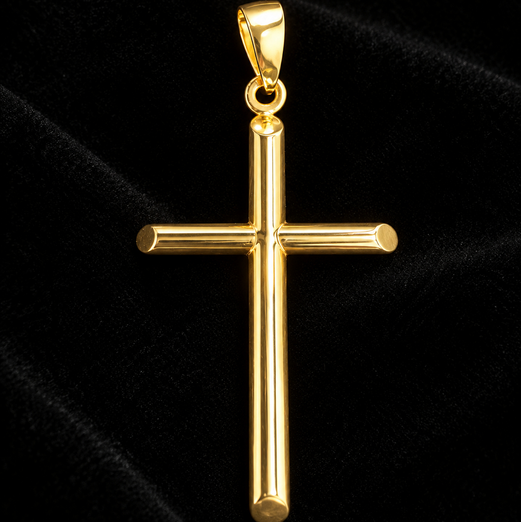 Lusso Classic 10K Yellow Gold Polished Cross Pendant – 25mm