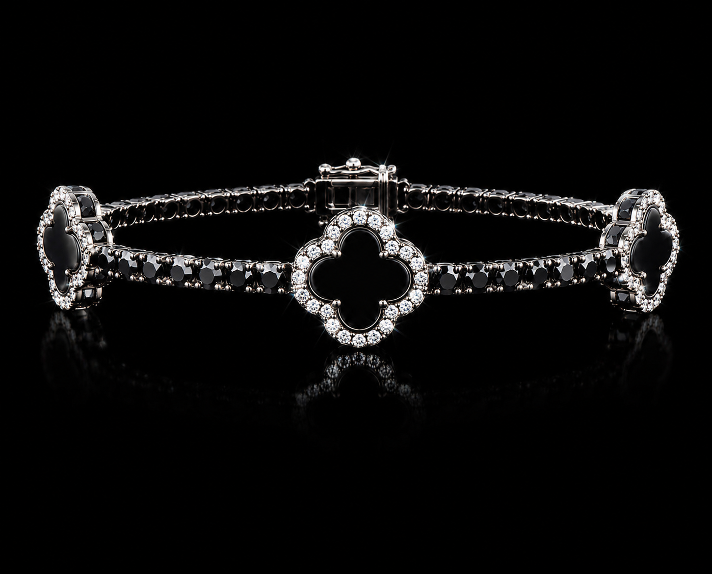 925S Black Clover Moissanite Tennis Bracelet – 3.95 CTW VVSD