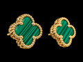 Emerald Éclat Malachite Clover Stud Earrings in 10K Yellow Gold – 10.8mm