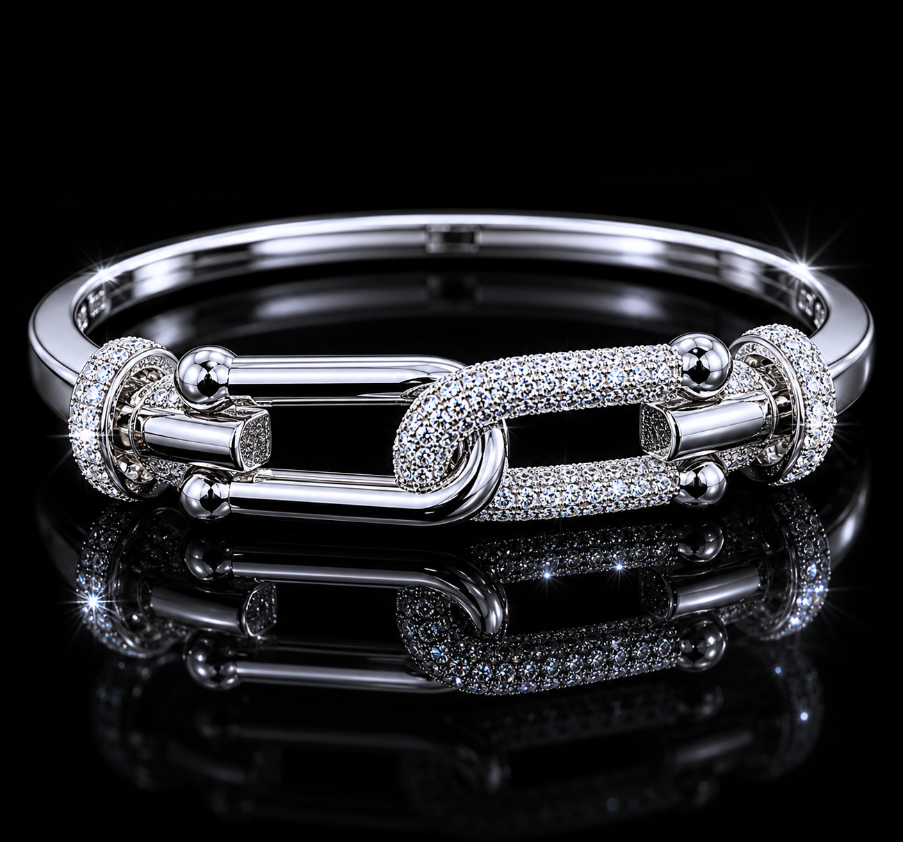 925S Moissanite Link Lock Bangle – 0.77 CTW VVSD
