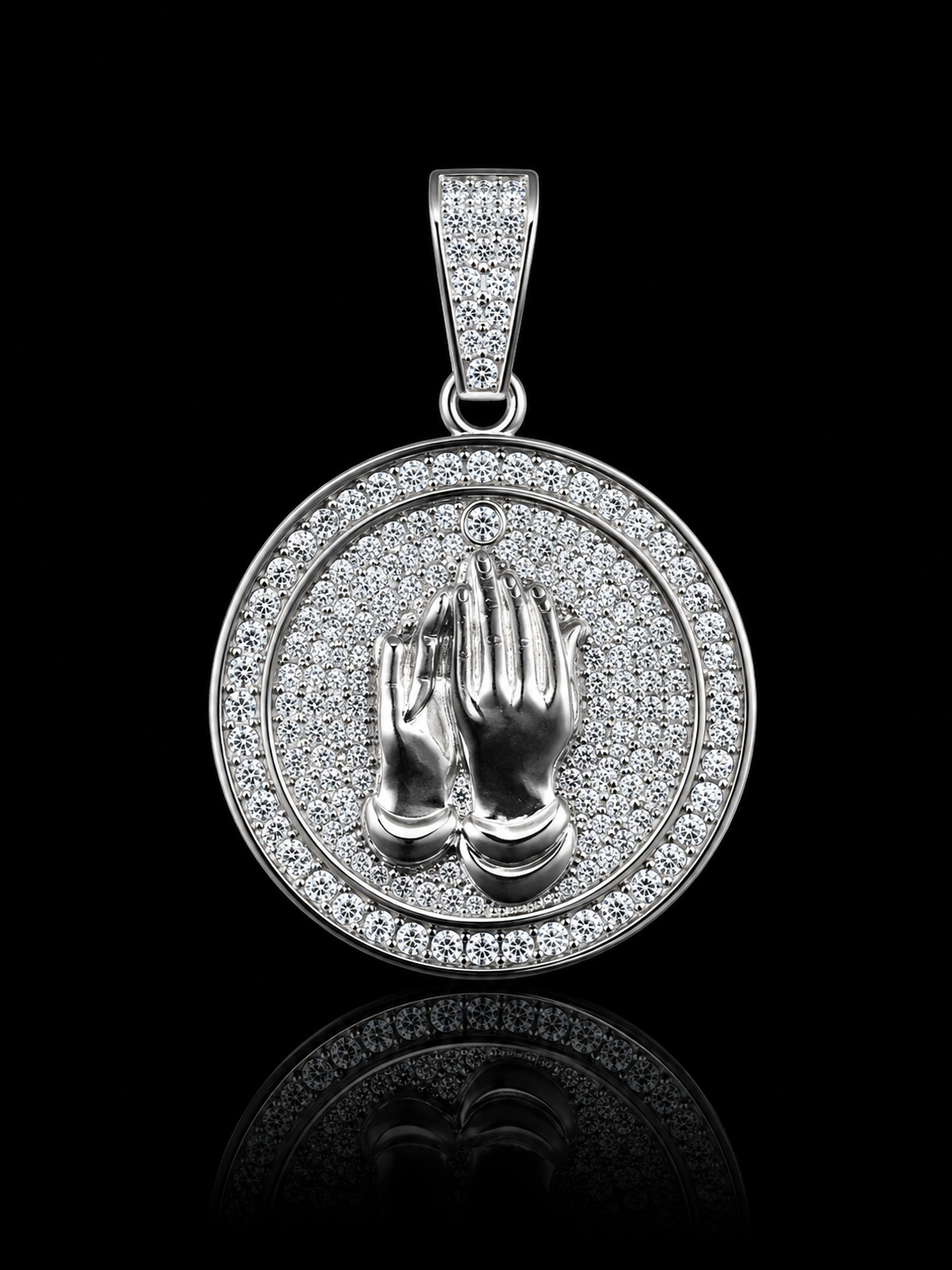 Praying Hands Medallion Pendant – 925S CZ Pendant