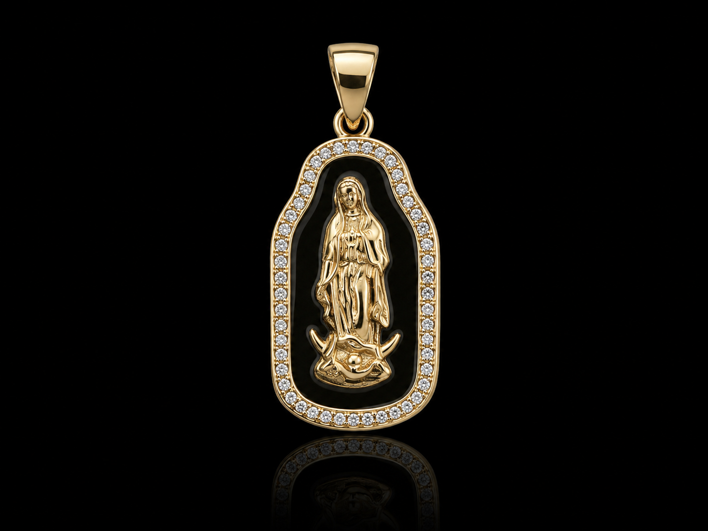 Virgin Mary Medallion Pendant – 925S Gold Plated CZ Pendant