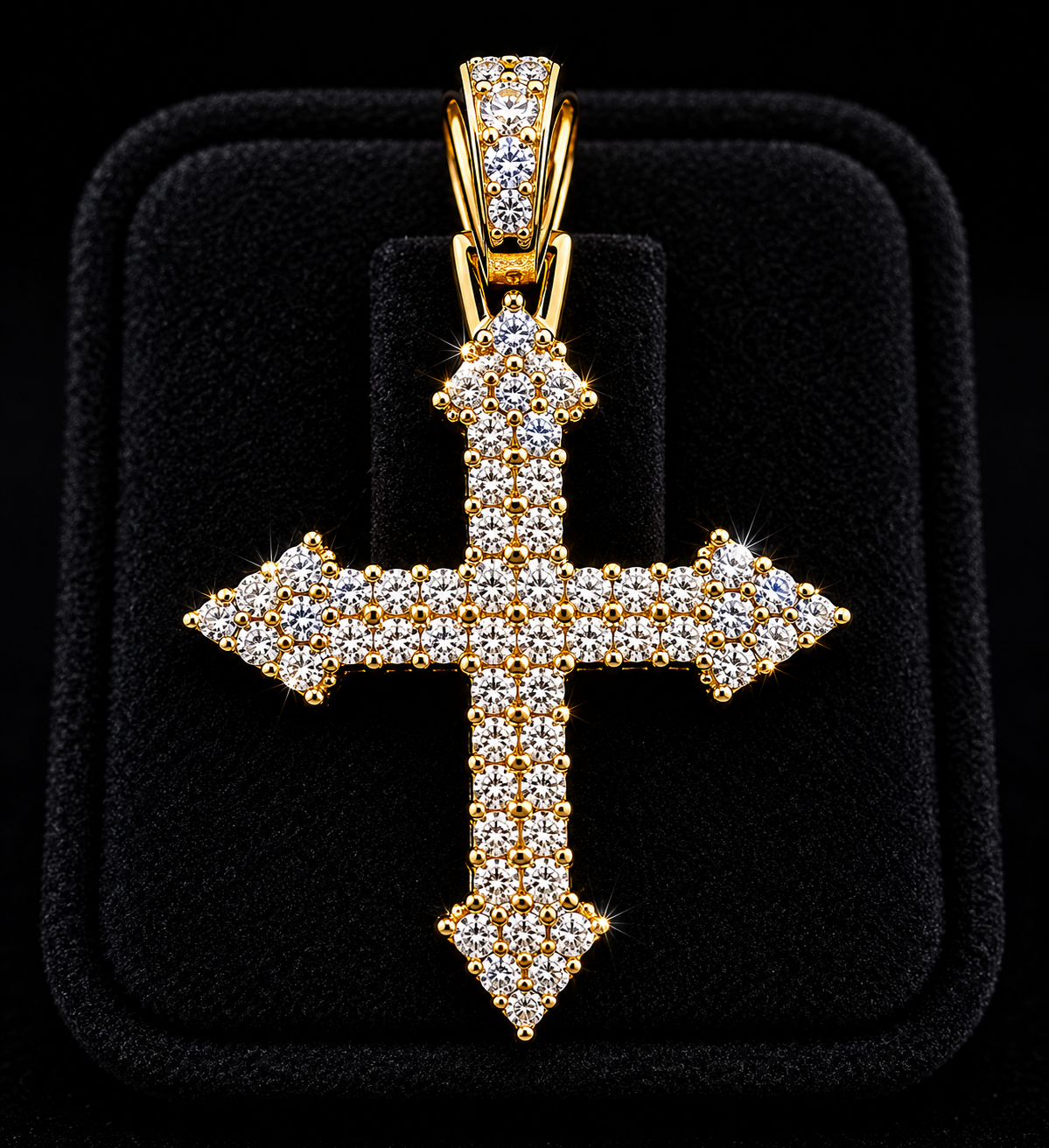 925S Gold Plated Moissanite Cross Lusso Pendant – 1 CTW VVSD