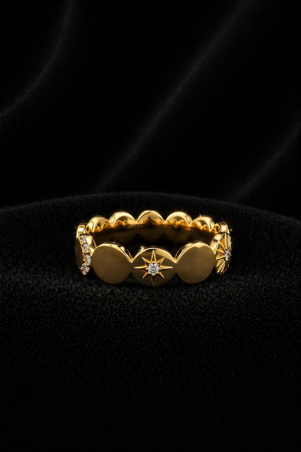 14K Gold Celestial Disc Moissanite Ring – 0.06 CTW