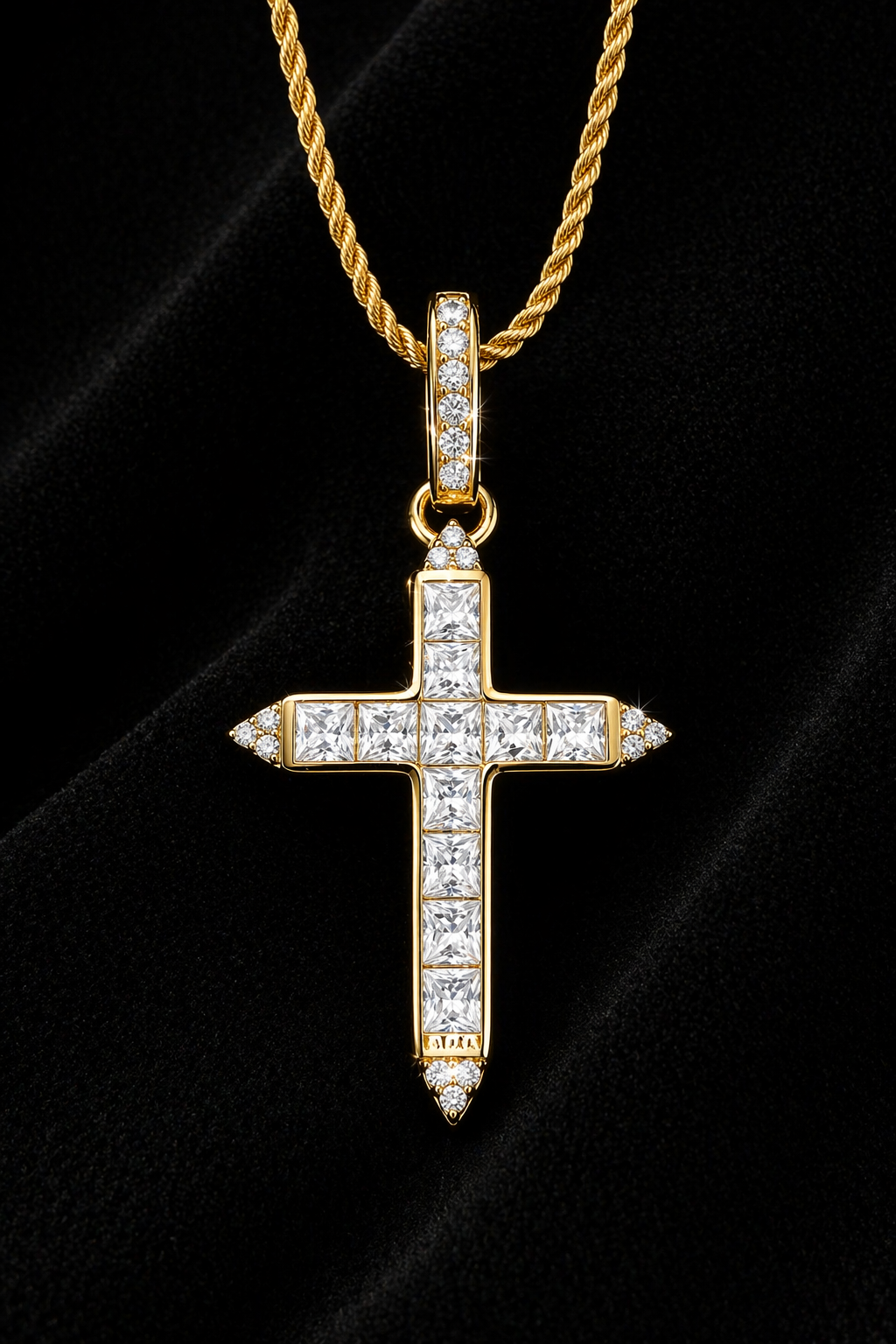 14K Gold Princess-Cut Moissanite Cross Pendant – 1.16 CTW