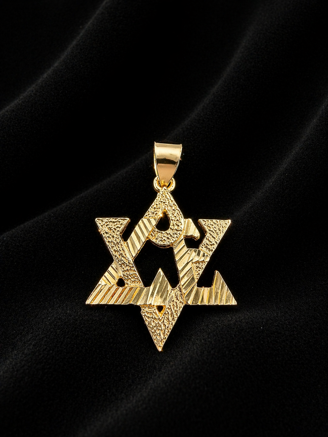 14K Gold Star of David Pendant – Textured Finish