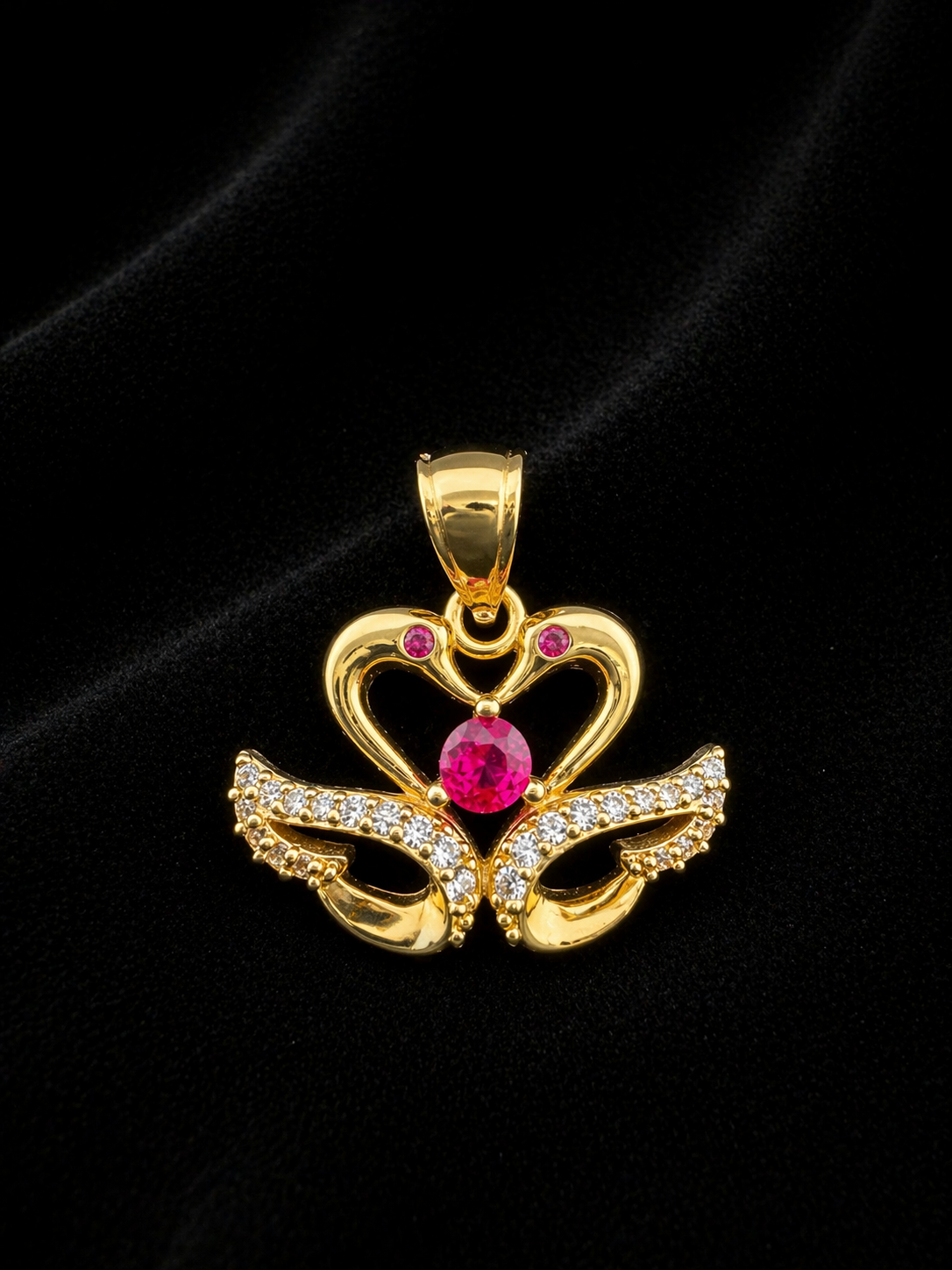 14K Gold Swan Heart Pendant with Accents