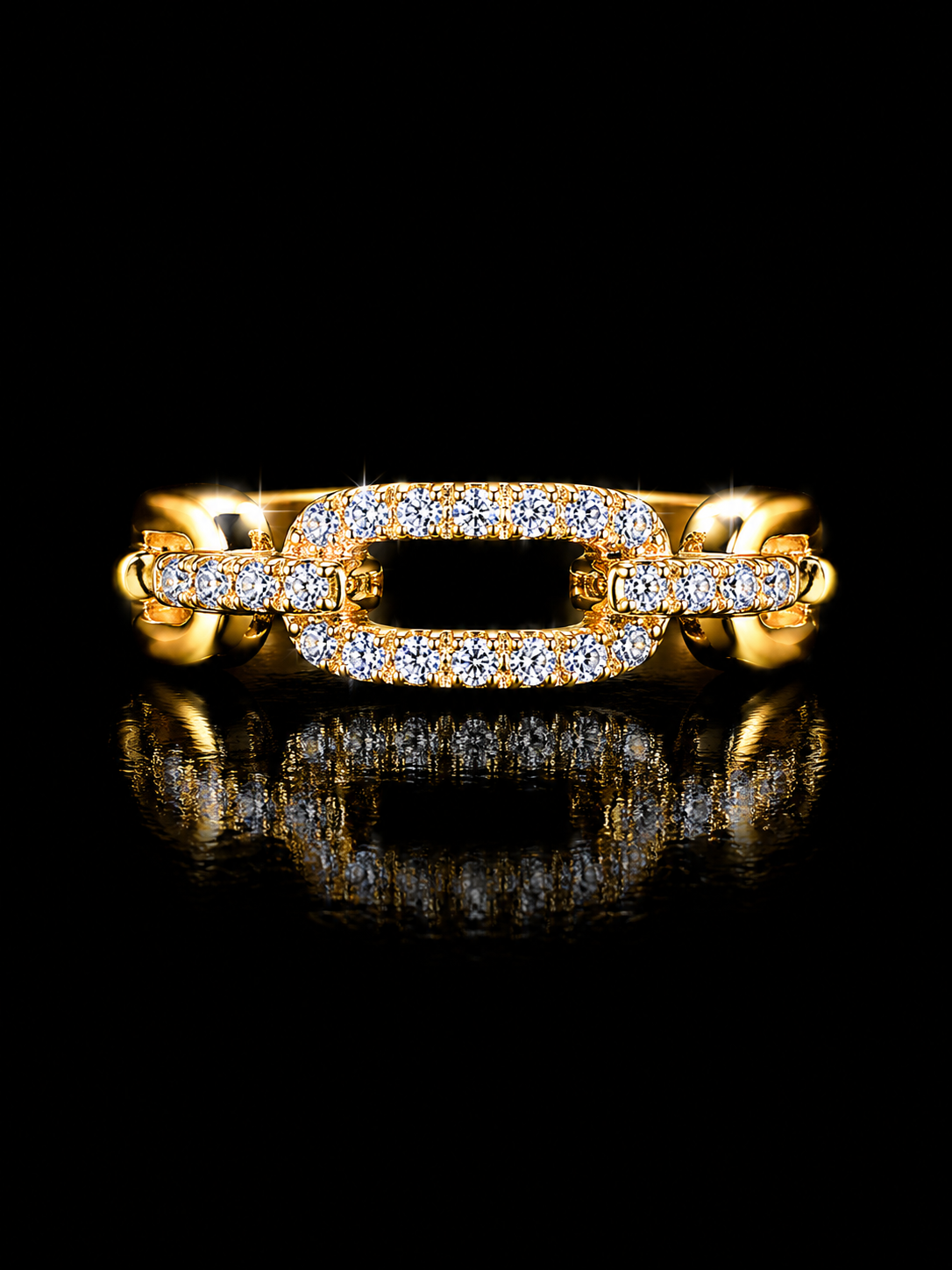925S Gold-Plated Pavé Link Ring | CZ Statement Ring | Size 6.5