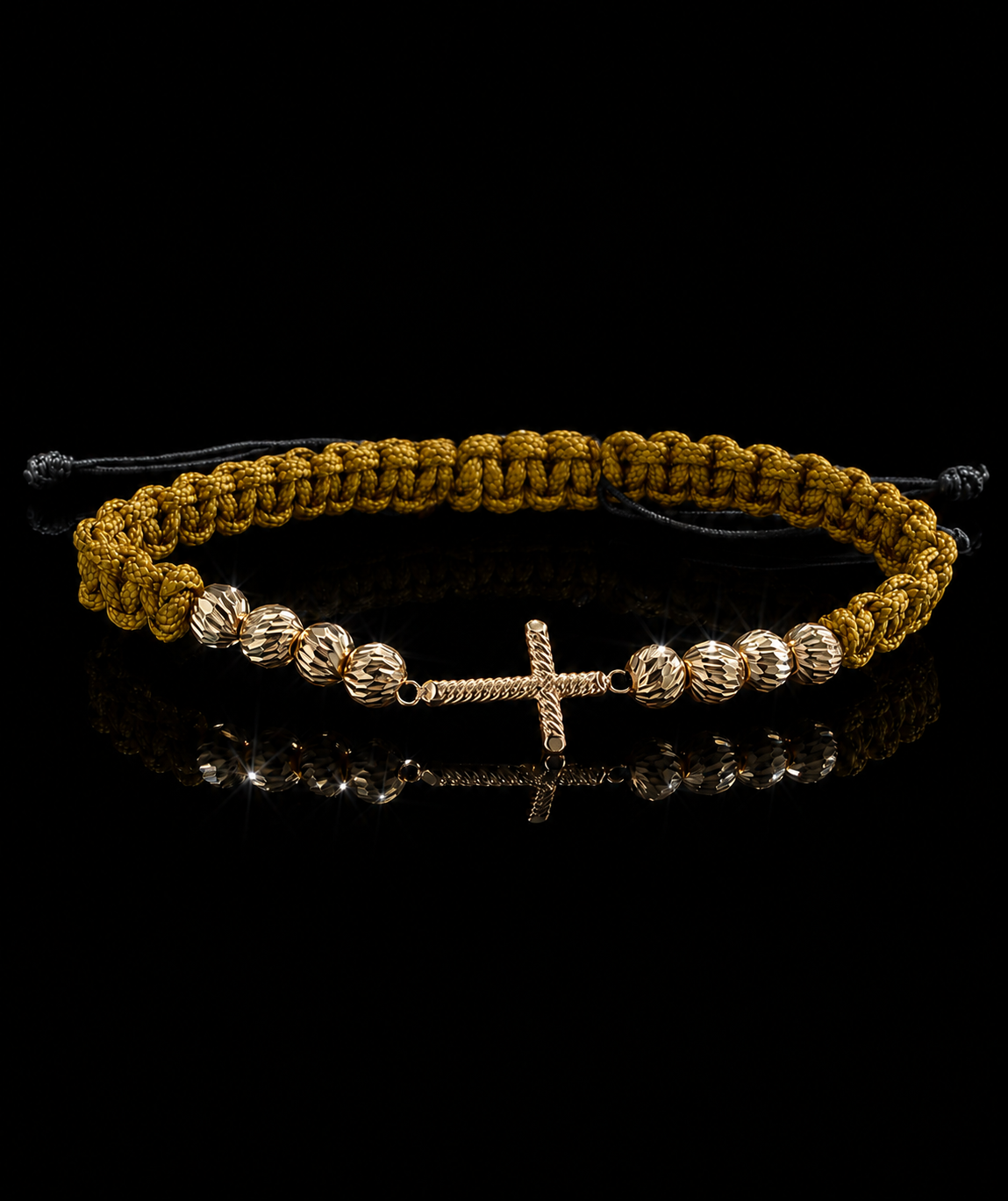 18K Gold Cross Macramé Bracelet