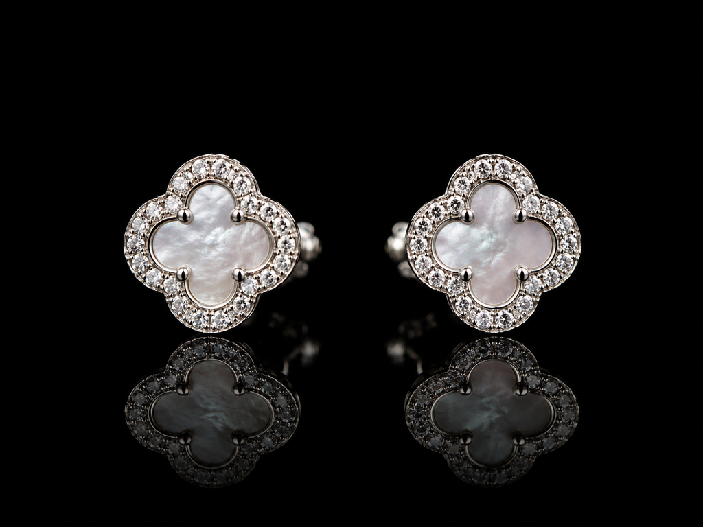925 Sterling Silver Clover Moissanite Stud Earrings – 0.50 CTW VVSD
