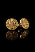 San Benito Medallion Stud Earrings, 18K Colombian Gold