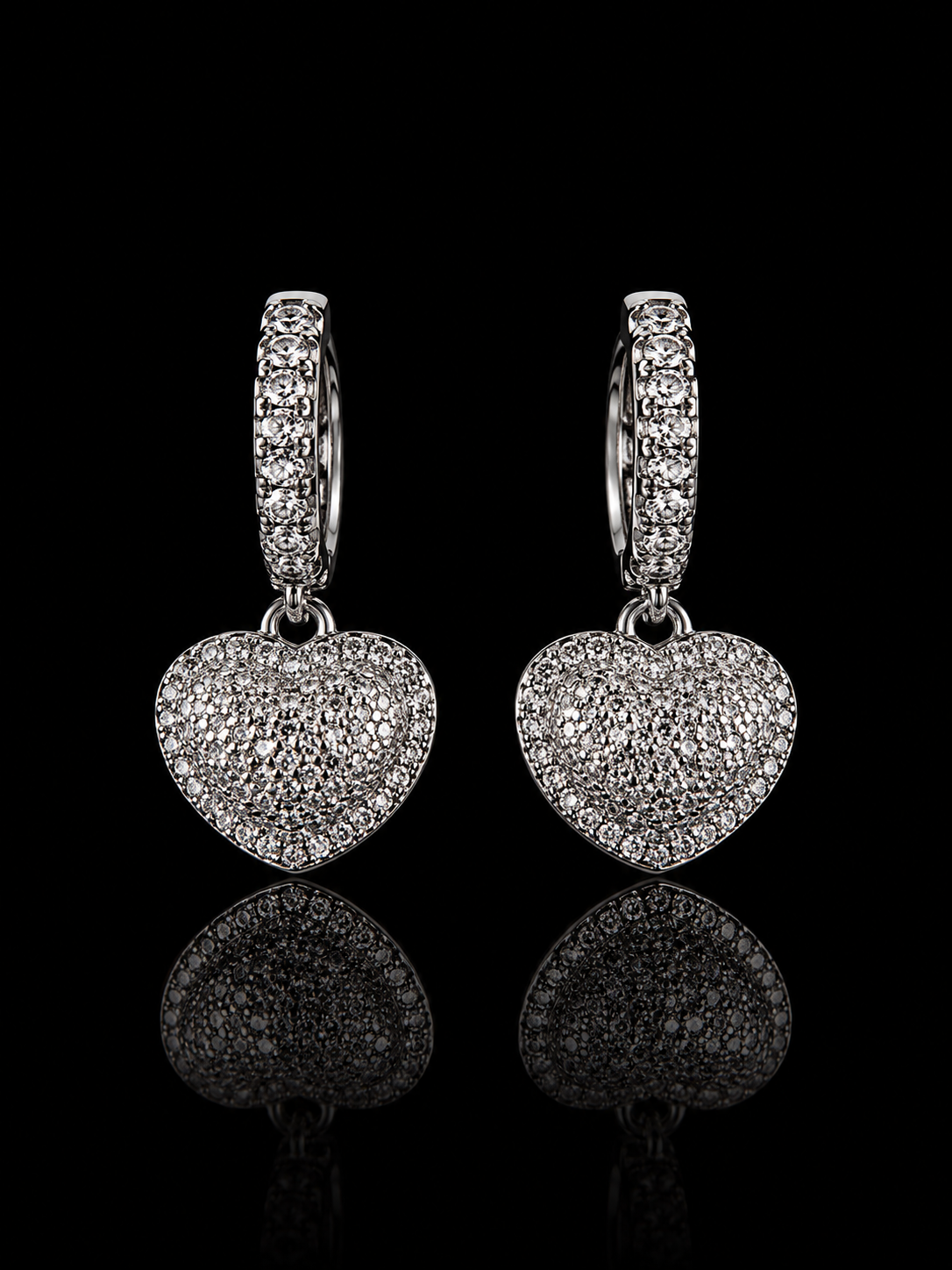 925S Pavé Heart Drop Hoop Earrings – 0.67 CTW