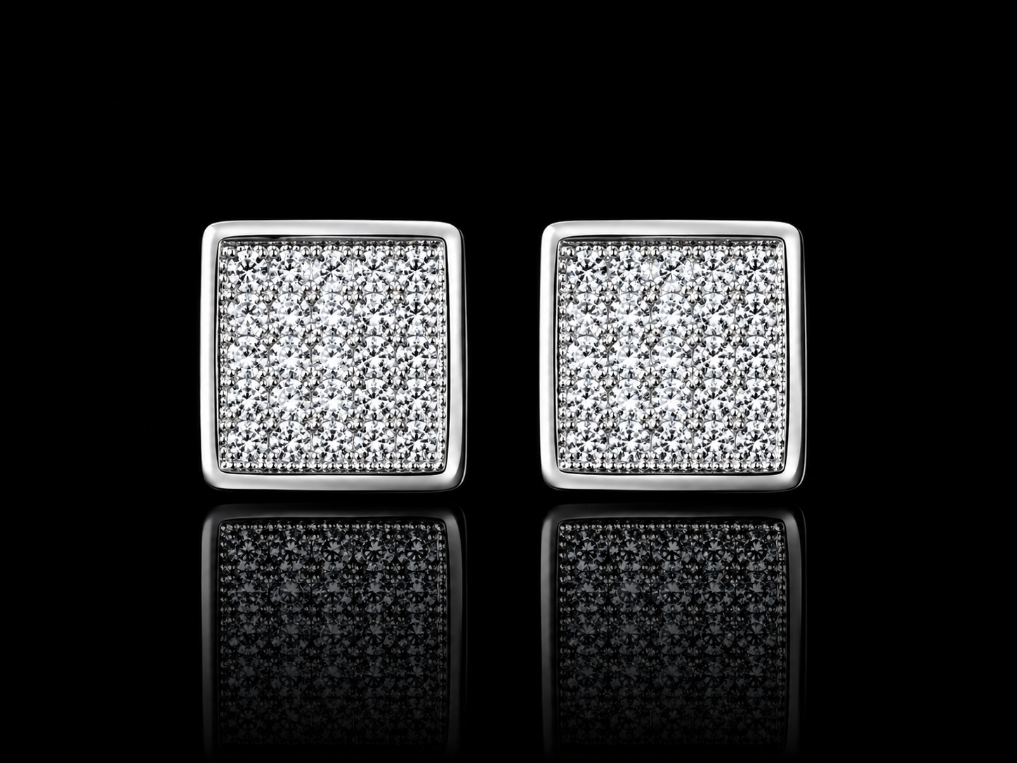 925S Square Pavé Moissanite Stud Earrings – 0.49 CTW