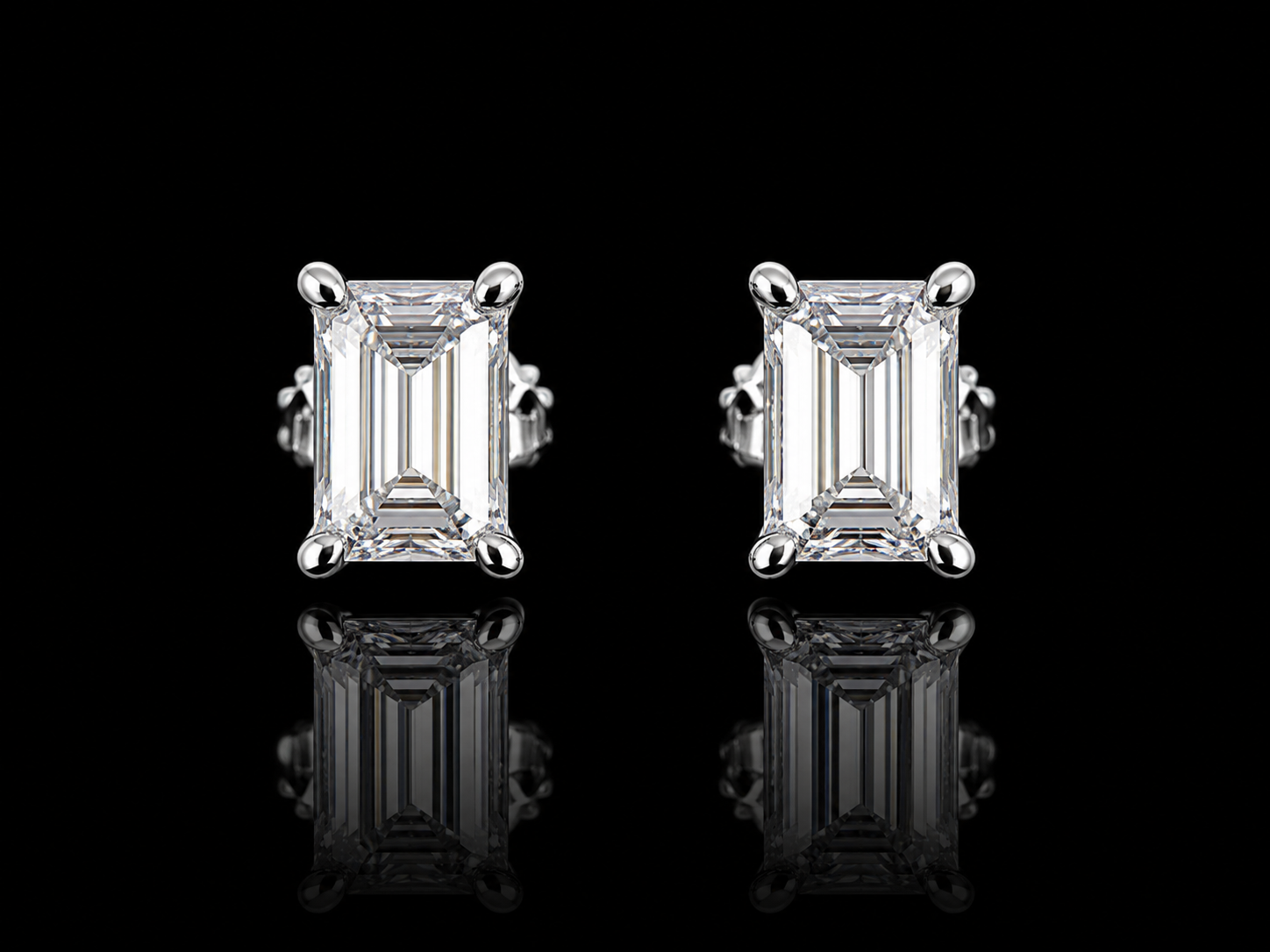 925S Emerald Cut Moissanite Stud Earrings – 2 CTW