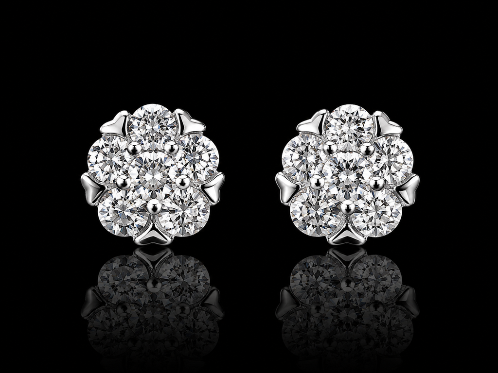 925S Moissanite Flower Stud Earrings – 1.05 CTW
