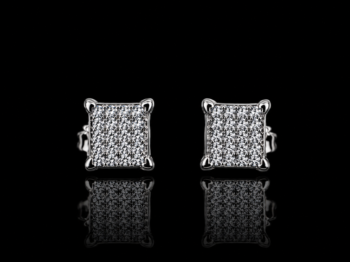 925S Square Pavé Moissanite Stud Earrings – 0.25 CTW