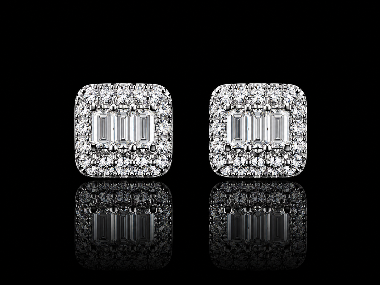 925S Emerald Cut Halo Stud Earrings – 0.78 CTW