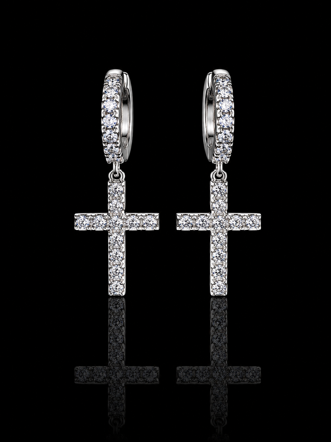 925S Cross Drop Moissanite Hoop Earrings – 2.12 CTW