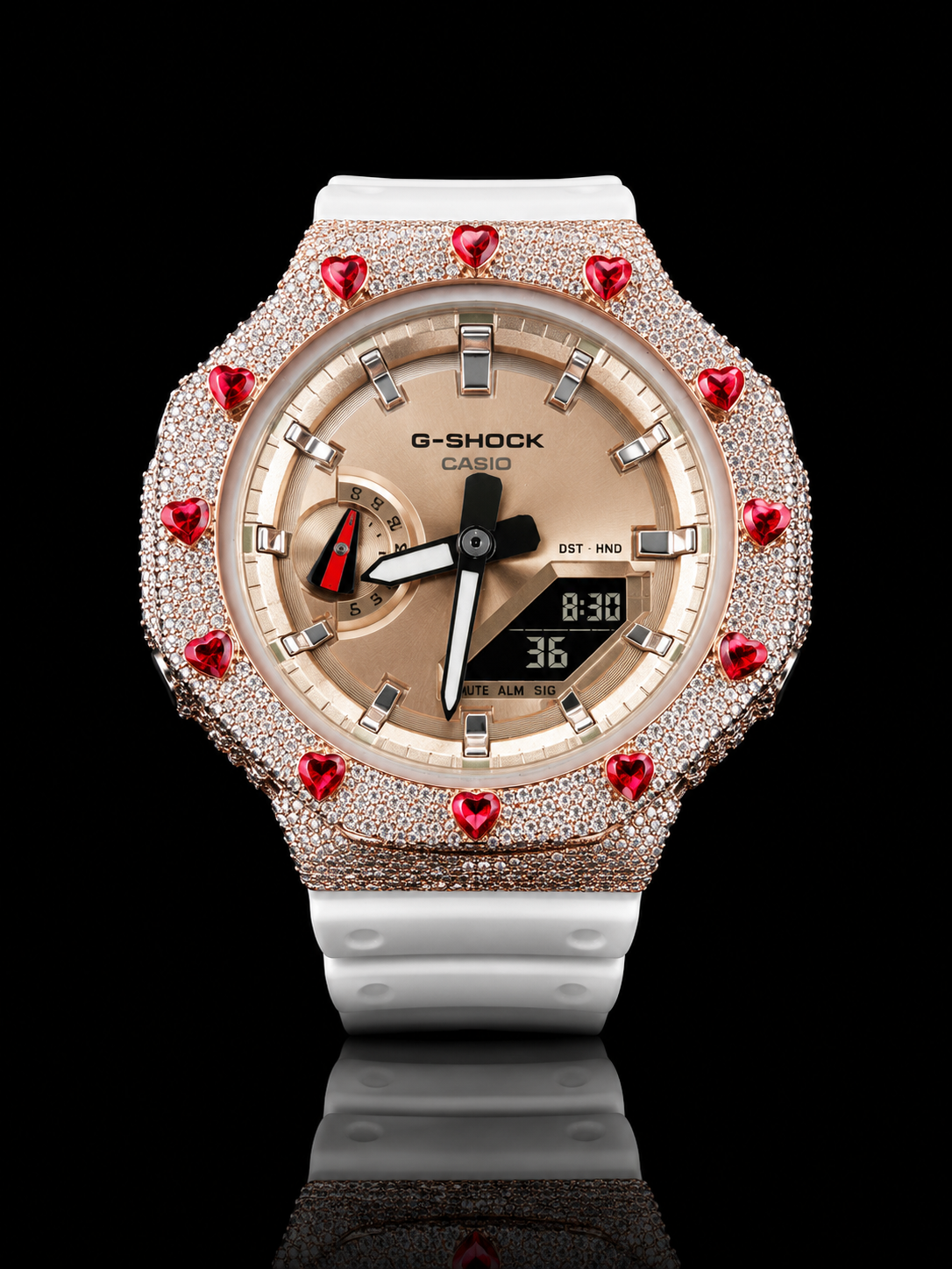 Casio G-SHOCK GMAP2100ST7A Custom Moissanite Watch – 5 CTW Heart Bezel Edition