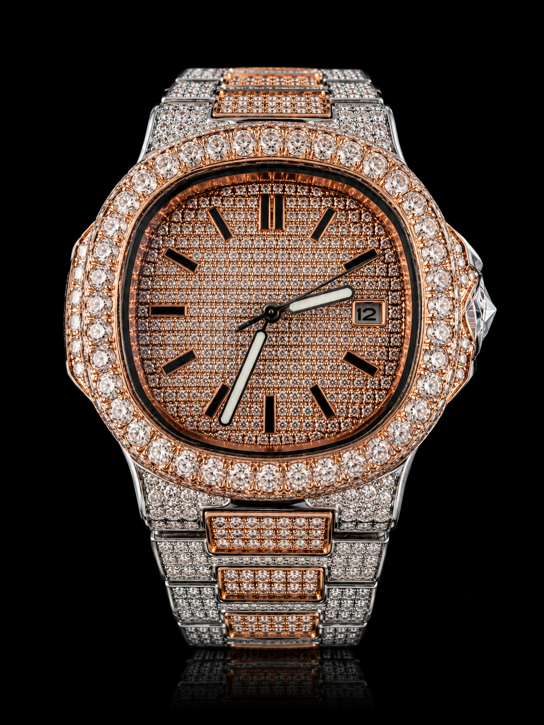 Rose Gold Iced Moissanite Watch – 18.33 CTW