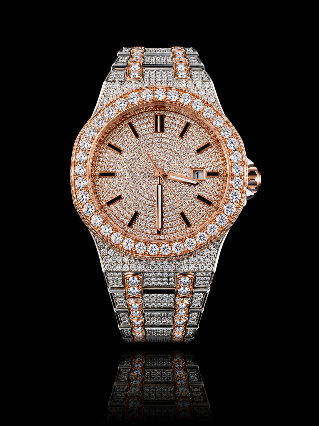 Rose Gold Iced Women’s Watch – 20 CTW VVSD Moissanite