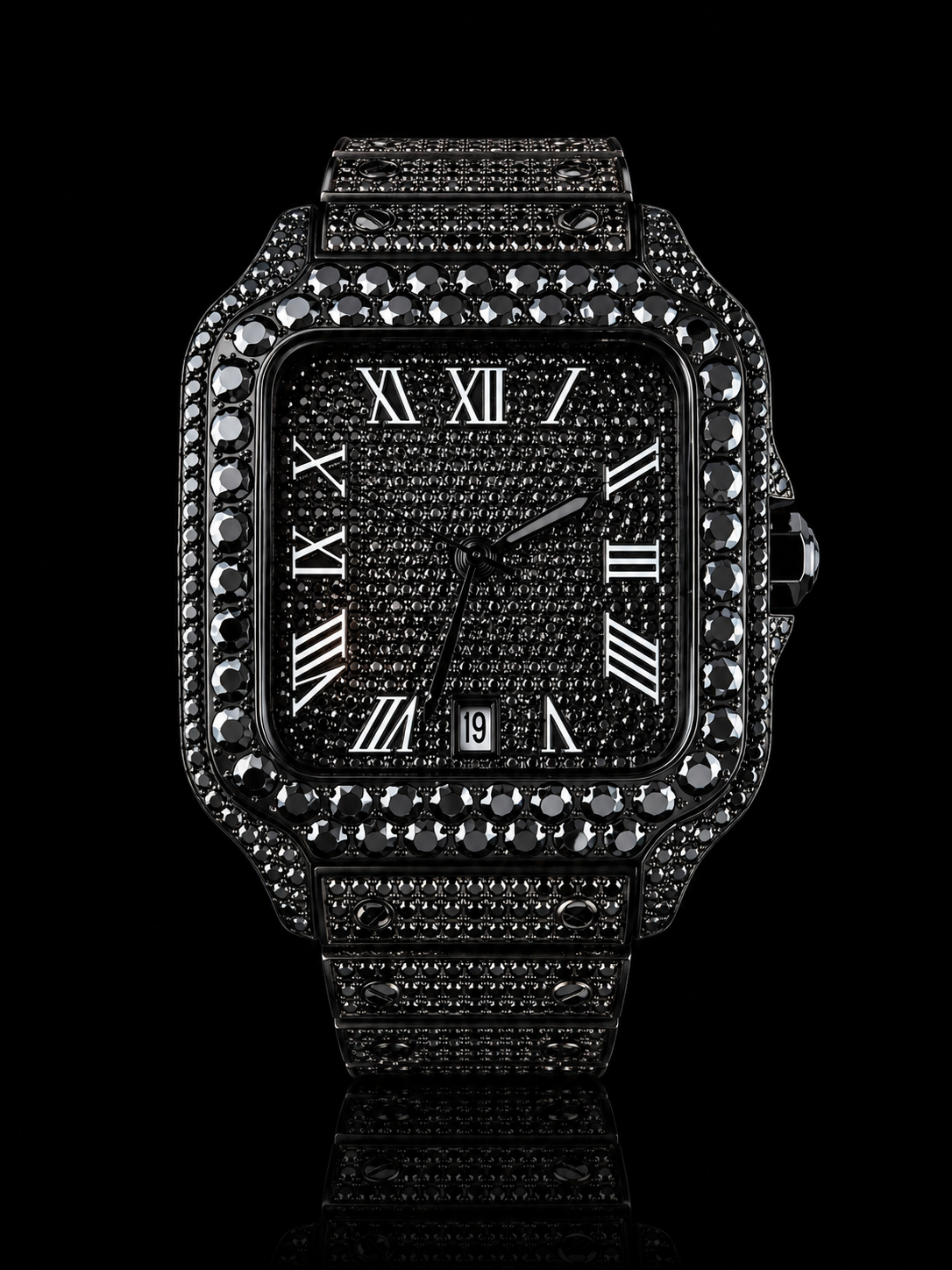 Black Iced Roman Dial Watch – 20CTW Black Moissanite