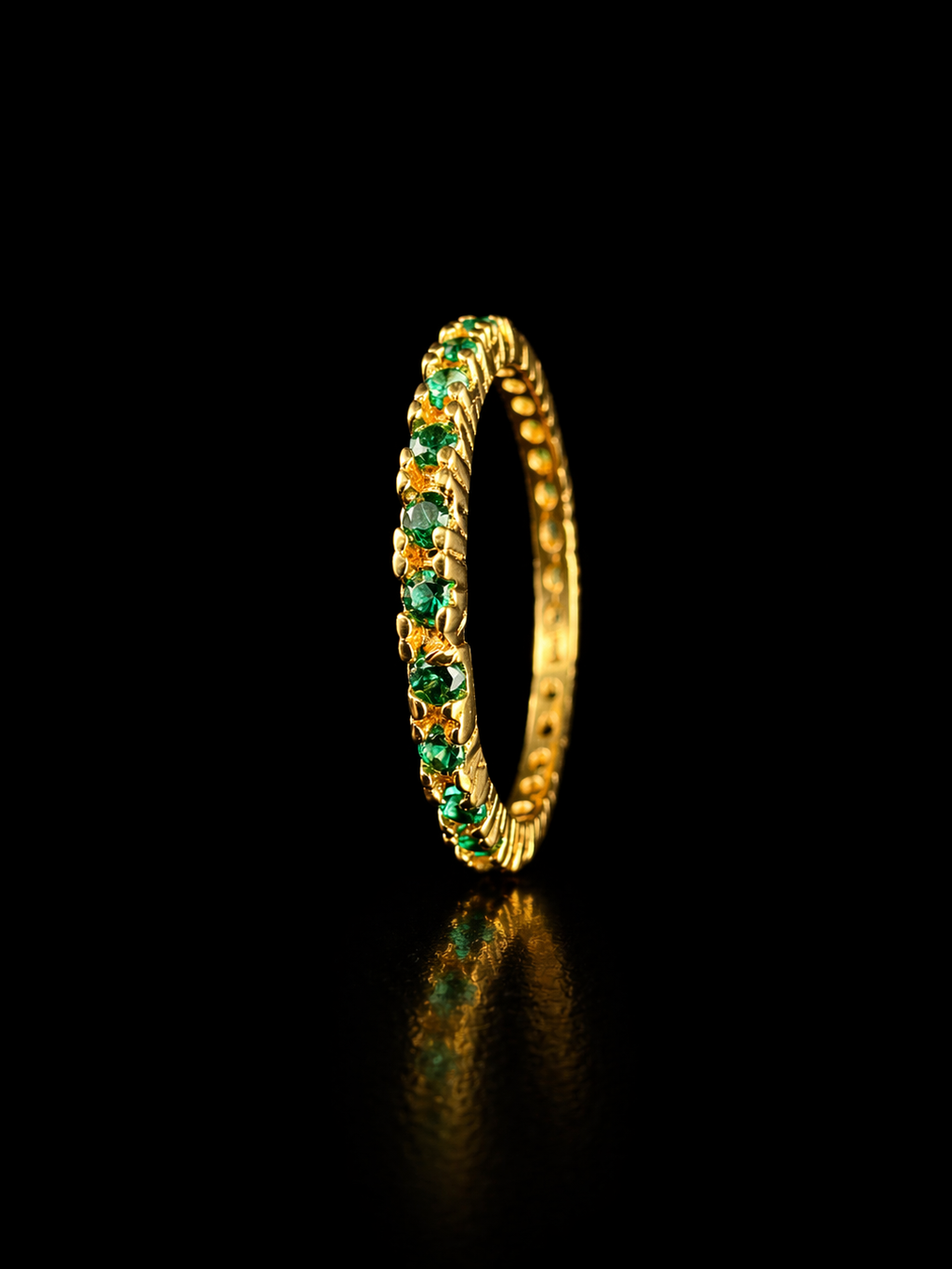 18K Colombian Gold Green Zirconia Eternity Ring – Luxury Stackable Band Size 9.5