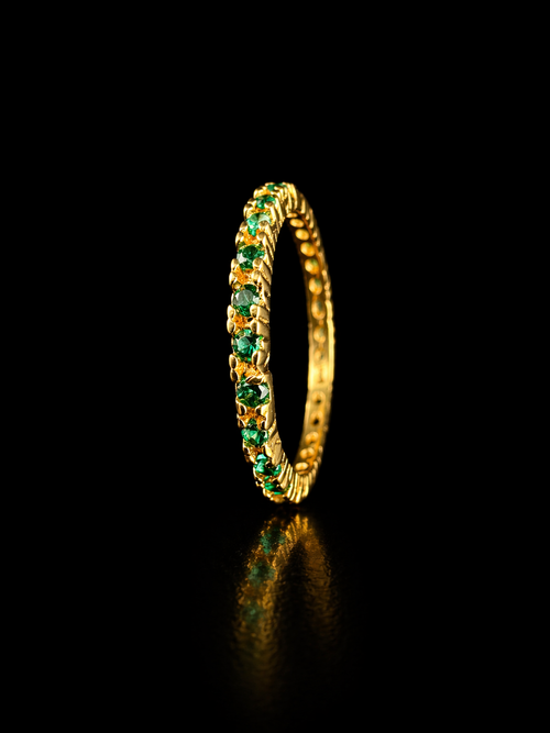 18K Colombian Gold Green Zirconia Eternity Ring – Luxury Stackable Band Size 9.5