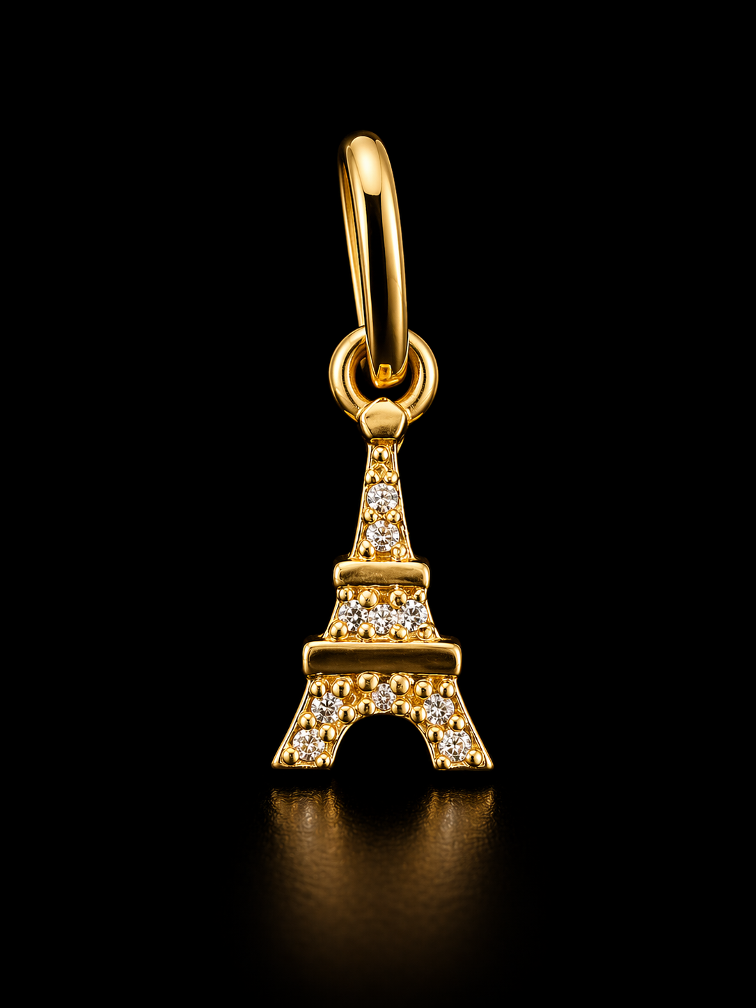 18K Italian Gold Eiffel Tower Pendant with Stones – Paris Luxury Charm 1.5CM