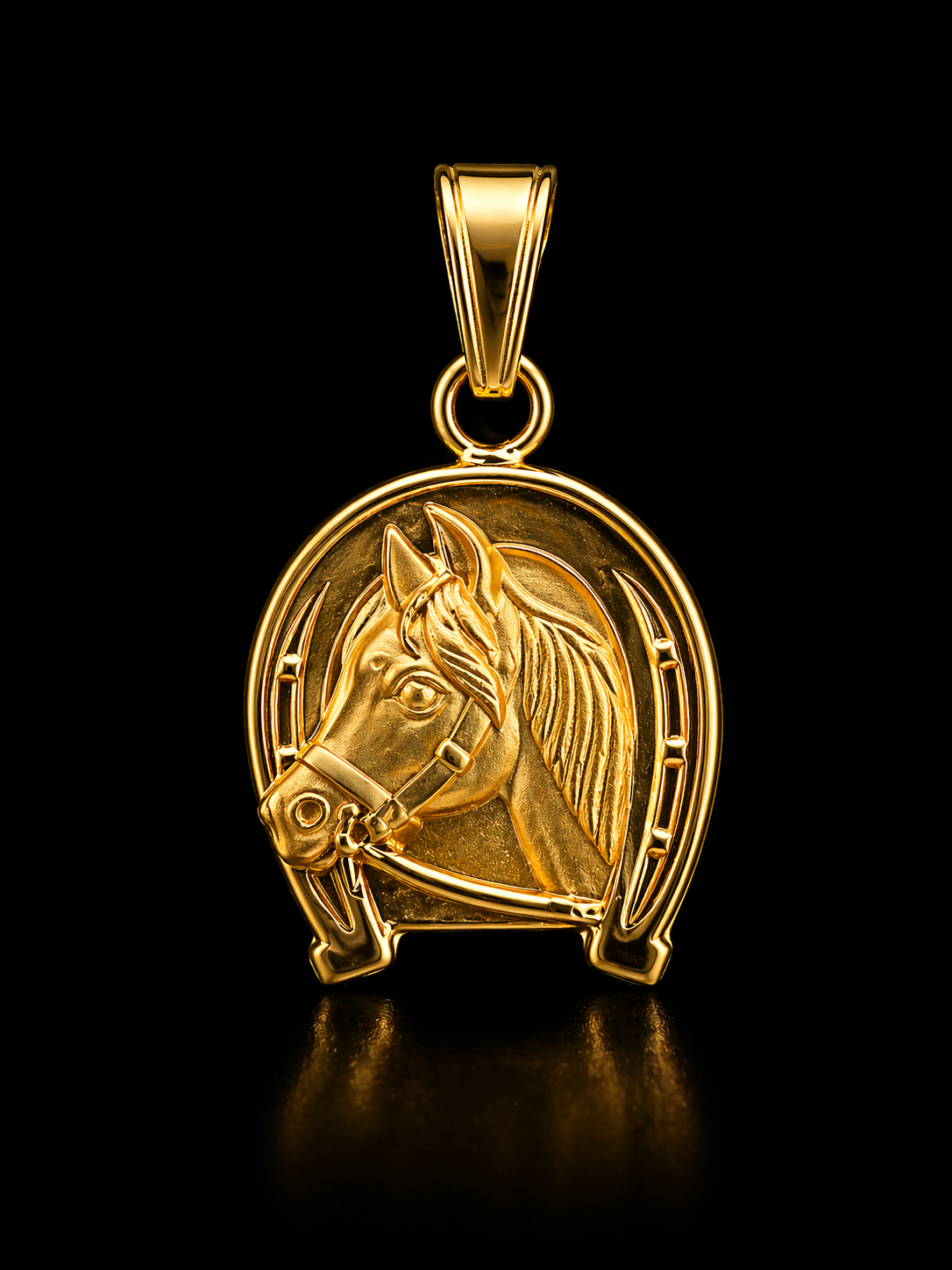 18K Italian Gold Horseshoe & Horse Pendant – Lucky Equestrian Medallion 1.5CM