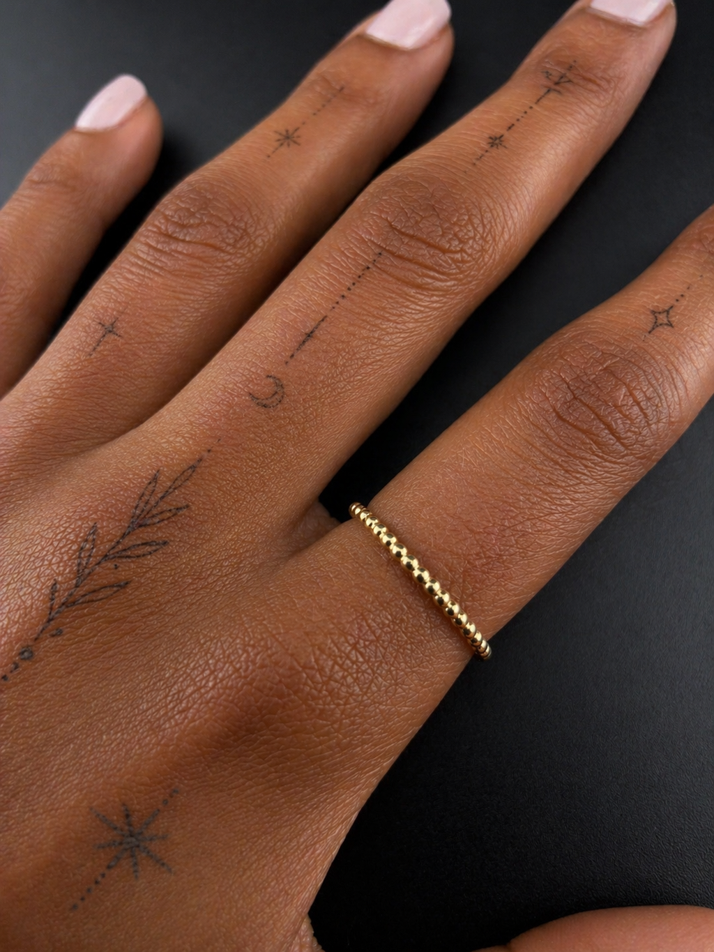 18K Colombian Gold Beaded Ring – Minimalist Luxury Stack Ring (Size 7)