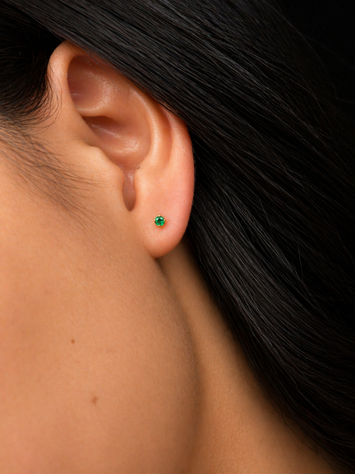 18K Colombian Gold Emerald Stud Earrings