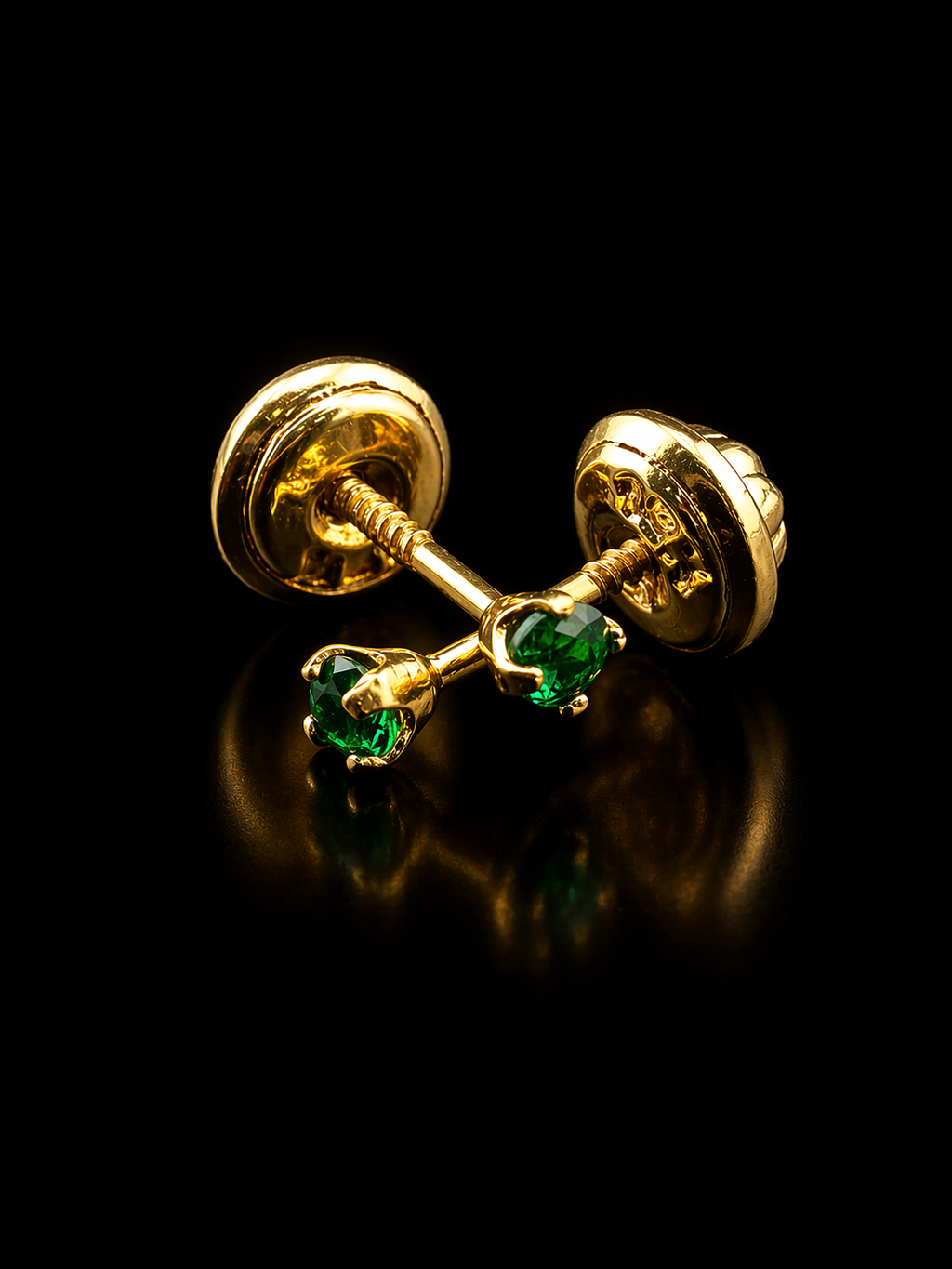 18K Colombian Gold Emerald Stud Earrings