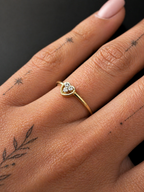 18K Colombian Gold Triple Zirconia Heart Ring – Minimal Luxury Stack Ring (Size 5.5)