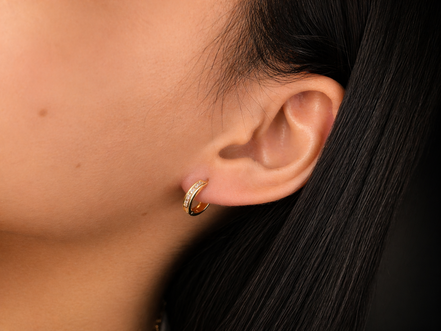 18K Colombian Gold Zirconia Huggie Earrings