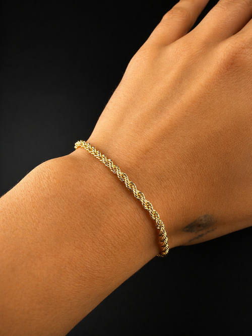 18K Italy Gold Rope Chain Bracelet – 8"