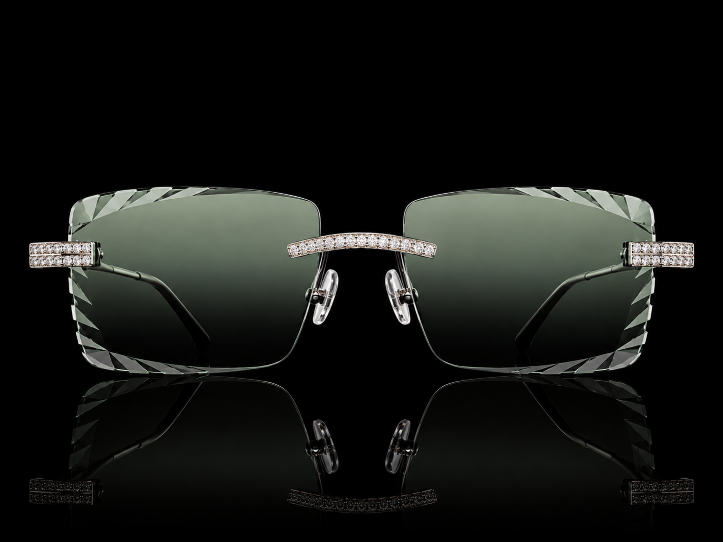 Luxury Rimless Green Moissanite Sunglasses – 925S Designer Frames