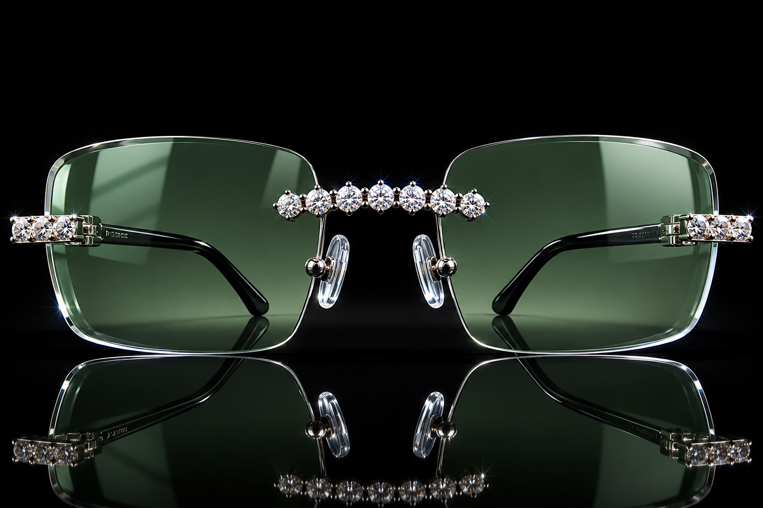 Luxury Rimless Green Moissanite Sunglasses – 925S VVSD Edition