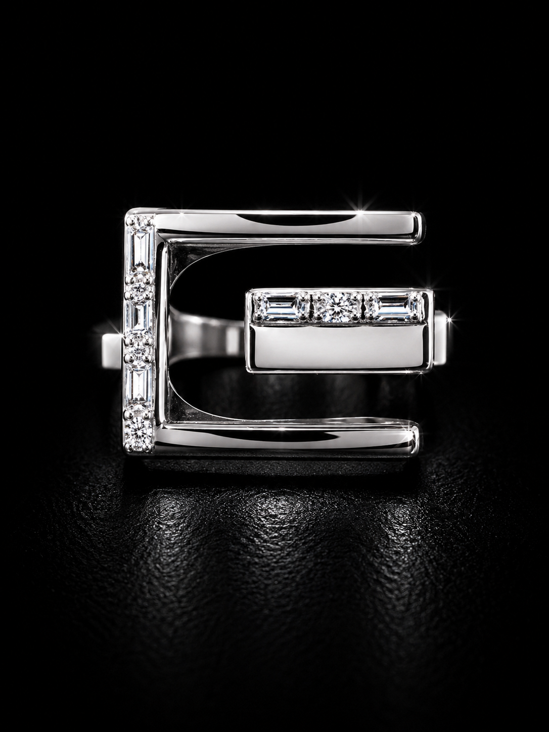 925 Silver Geometric CZ Open Ring
