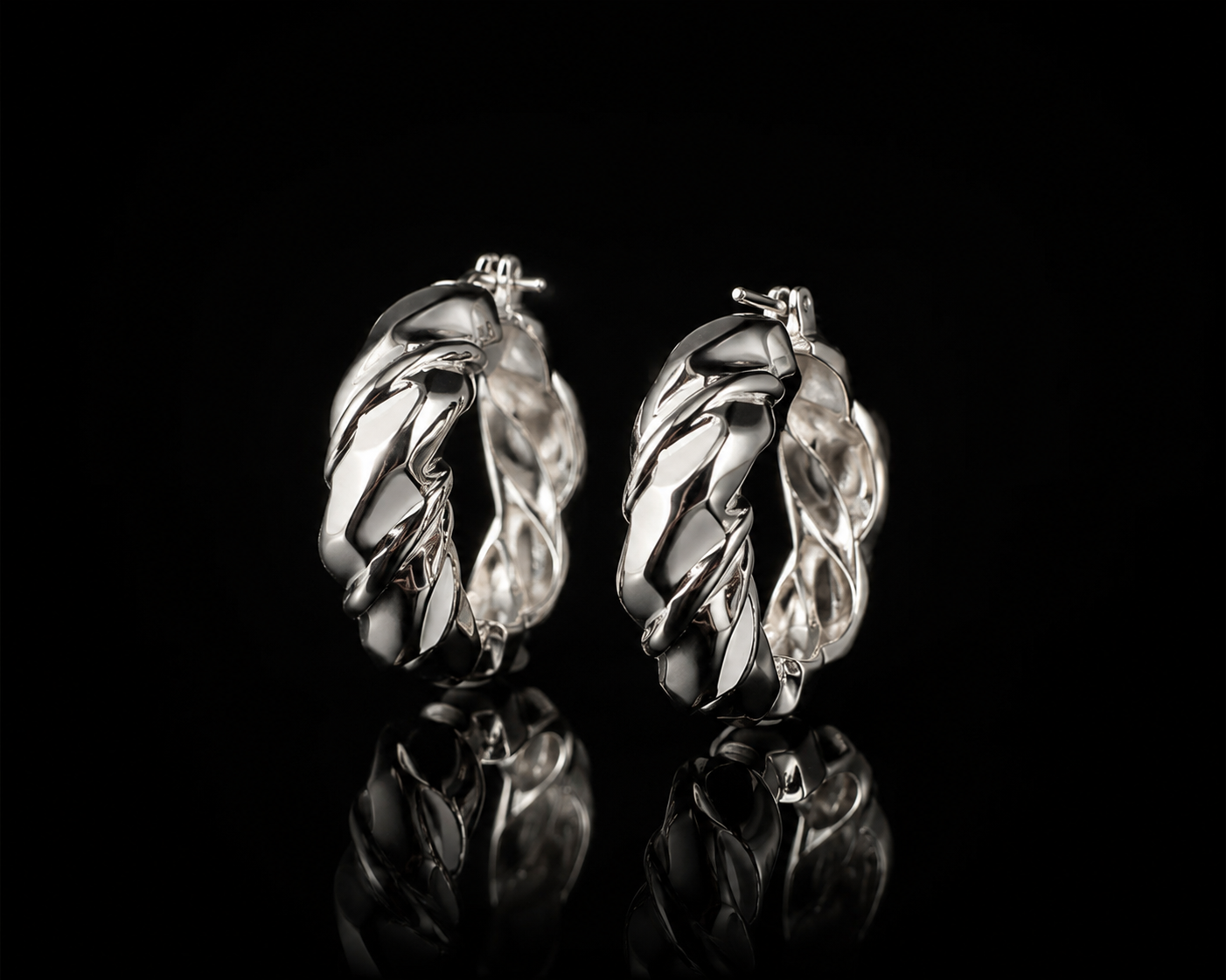 925S Cuban Link Hoop Earrings