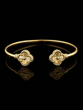 18K Gold Clover Open Bangle Bracelet | Double Clover Design | 3.40g