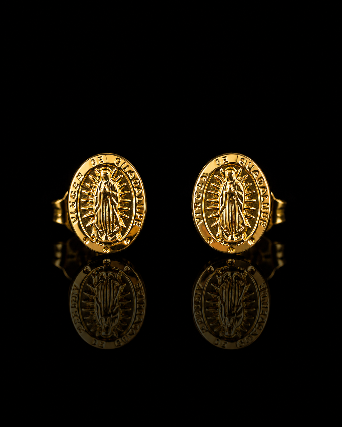 Sacred Guadalupe 18K Gold Stud Earrings