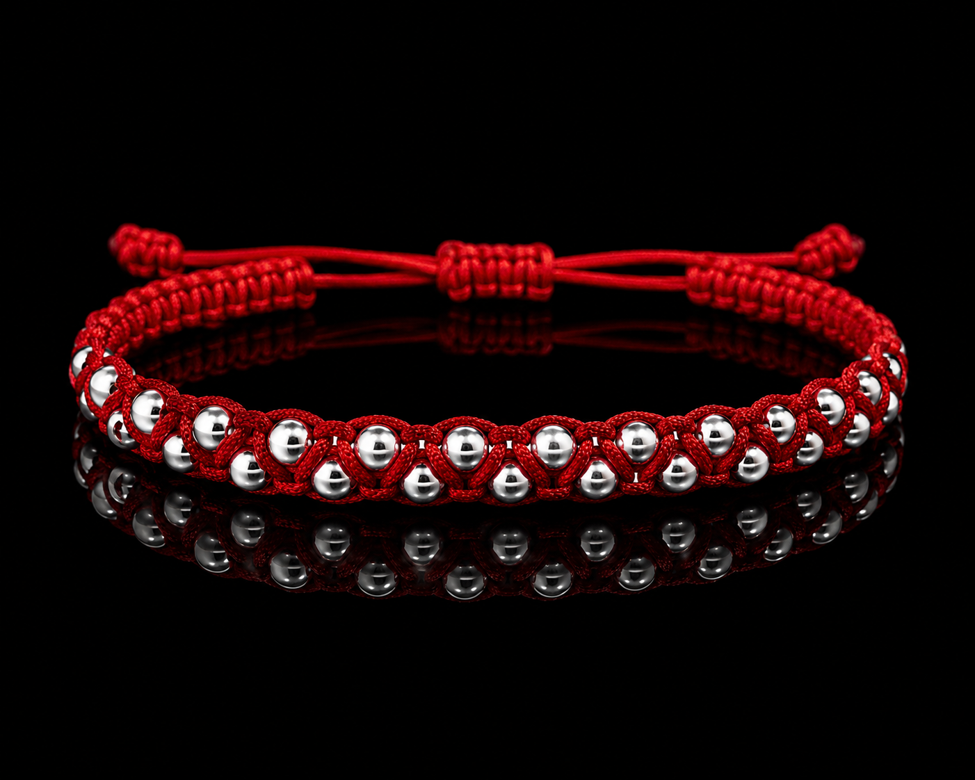 925S Double Row Macramé Bead Bracelet – Red Edition