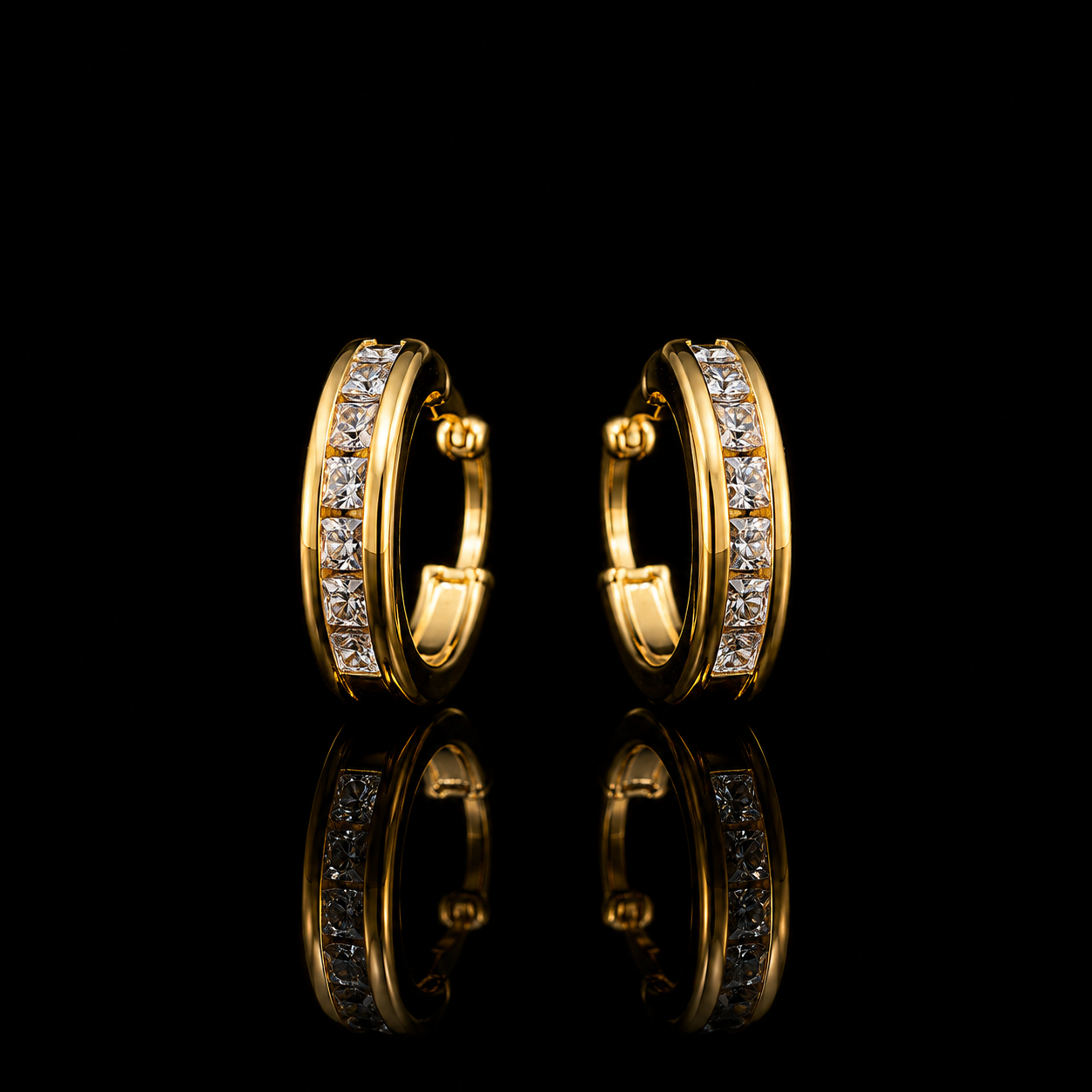 Luxe Radiance 18K Gold CZ Hoop Earrings