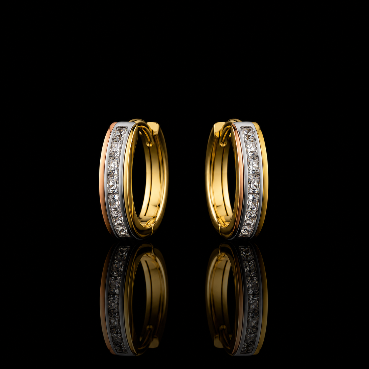 Imperial Trinity 18K Gold CZ Hoop Earrings