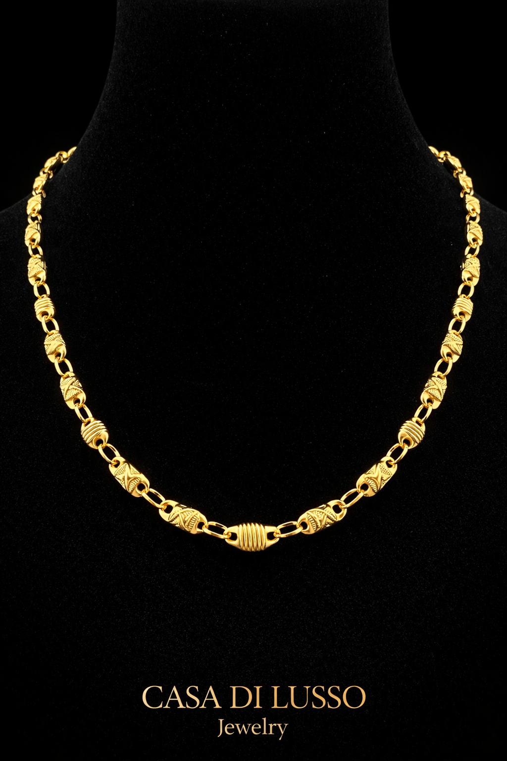 18K Colombian Gold Beaded Link Chain Necklace, 23"