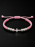 925S Pink Cross Macramé Bracelet