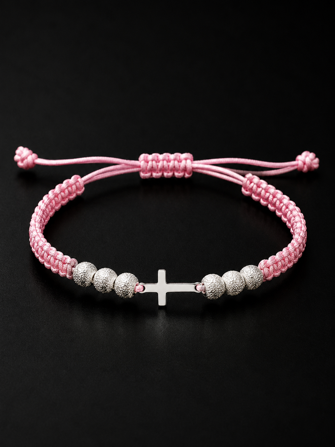 925S Pink Cross Macramé Bracelet